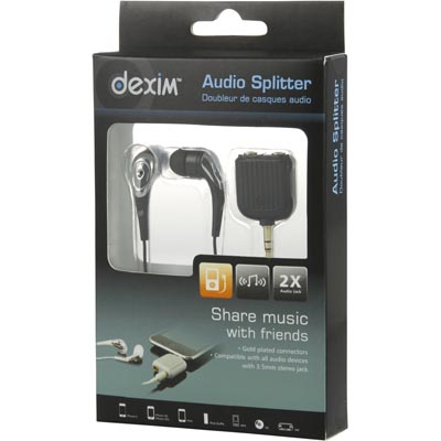 Dexim Audio Splitter with Earphones, Black